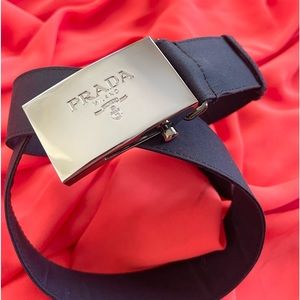 PRADA gunmetal Italian Milano fabric plaque buckle belt🔥 Excellent condition!